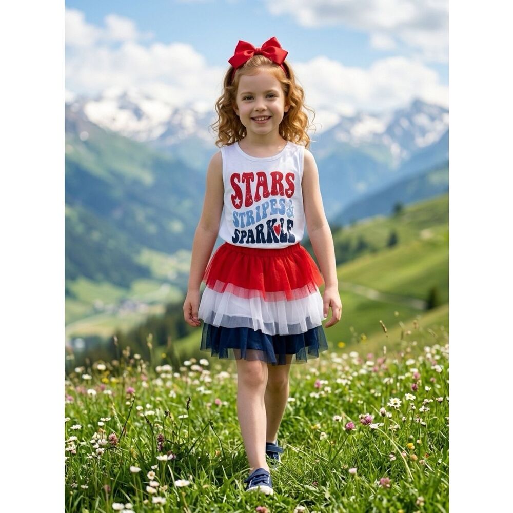 NWT - Americana 2 piece Girls Set Tank and Tutu Skirt - Size 6x